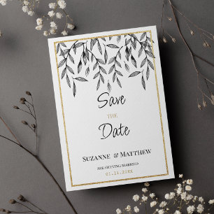 Invitation Simple feuillage d'or noir blanc Enregistrer la da