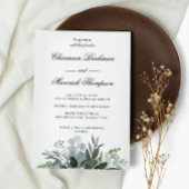Invitation Simple feuille de verdure photo noir blanc Mariage