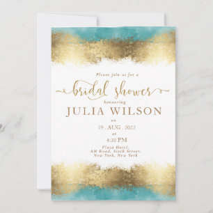 Invitation Simple feuille d'or aqua bleu bordure douche nupti