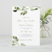 Invitation Simple feuille élégant  script mariage (Debout devant)
