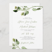 Invitation Simple feuille élégant  script mariage (Devant / Derrière)