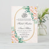 Invitation Simple feuille florale Nikah mariage musulman isla (Debout devant)