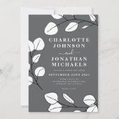 Invitation Simple Feuille Moderne Design Gris (Devant)