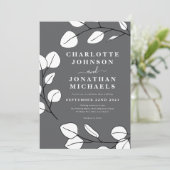 Invitation Simple Feuille Moderne Design Gris (Debout devant)