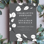 Invitation Simple Feuille Moderne Design Gris