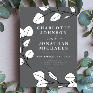 Invitation Simple Feuille Moderne Design Gris