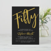 Invitation Simple Fiftieth Gold Script 50th Birthday Party (Debout devant)