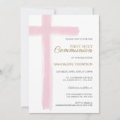 Invitation Simple Fille Croix Rose Première Communion (Devant)