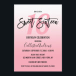 Invitation Simple fille rose blanc dégradé Ombre doux 16<br><div class="desc">Cette invitation Sweet 16 simple et moderne est parfaite pour la fille d'anniversaire contemporaine et minimaliste. Son design dépeint un joli dégradé rose et blanc foncé élégant avec une typographie personnalisée à trait de brosse noir. ***REMARQUE IMPORTANTE DE CONCEPTION : Pour toute demande de conception personnalisée, comme les demandes de...</div>