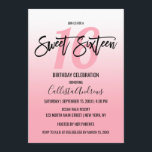 Invitation Simple fille rose blanc dégradé Ombre doux 16<br><div class="desc">Cette invitation Sweet 16 simple et moderne est parfaite pour la fille d'anniversaire contemporaine et minimaliste. Son design dépeint un joli dégradé rose et blanc foncé élégant avec une typographie personnalisée à trait de brosse noir. ***REMARQUE IMPORTANTE DE CONCEPTION : Pour toute demande de conception personnalisée, comme les demandes de...</div>