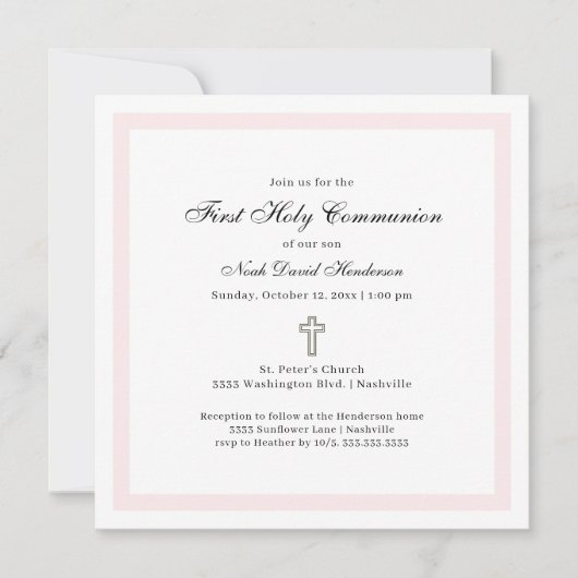 Invitation Simple First Holy Communion Pink White (Devant)