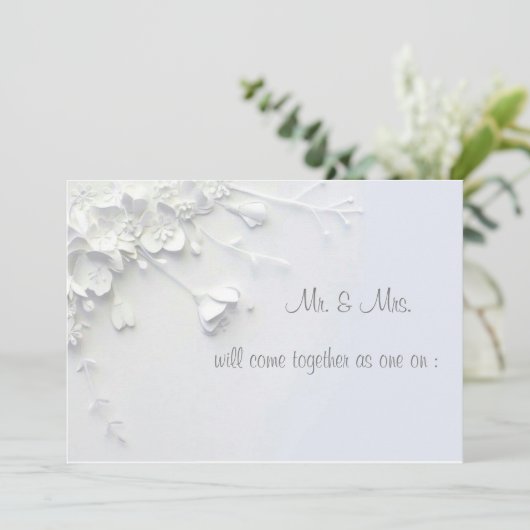 Invitation simple fleur 3D blanche (Debout devant)