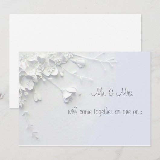 Invitation simple fleur 3D blanche (Devant / Derrière)