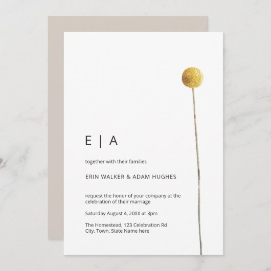 Invitation Simple Fleur de Tige Jaune Minimaliste Aquarelle (Devant / Derrière)