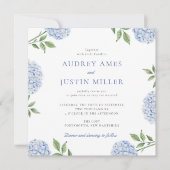 Invitation Simple Fleur d'Hydrange Bleue Carrée de Mariage (Devant)