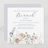 Invitation Simple Fleur sauvage bleu 90e anniversaire Brunch (Devant / Derrière)