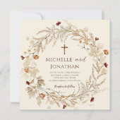 Invitation Simple Fleur sauvage Floral Christian Cross Mariag (Devant)