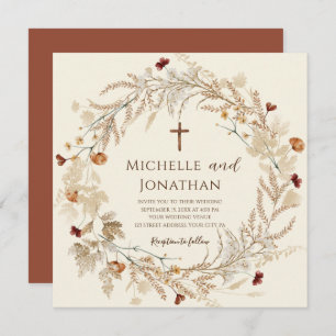 Invitation Simple Fleur sauvage Floral Christian Cross Mariag