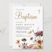 Invitation Simple Fleur sauvage Floral Girl's Baptism (Devant)