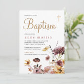 Invitation Simple Fleur sauvage Floral Girl's Baptism (Debout devant)