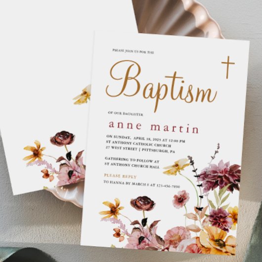 Invitation Simple Fleur sauvage Floral Girl's Baptism