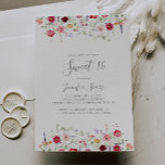 Invitation Simple Fleur sauvage Sweet 16 fête d'anniversaire<br><div class="desc">Cette simple invitation fleur sauvage douce 16 anniversaire est parfait pour un anniversaire moderne. Le design se compose d'un assortiment multicolore de fleurs sauvages roses,  rousses,  violettes,  jaunes,  blanches,  violettes,  rouges,  bordeaux.</div>
