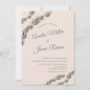 Invitation Simple Fleurs De Verdure Jaune Fleur Mariage 