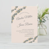 Invitation Simple Fleurs De Verdure Jaune Fleur Mariage  (Debout devant)
