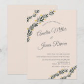 Invitation Simple Fleurs De Verdure Jaune Fleur Mariage  (Devant / Derrière)