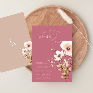 Invitation Simple Fleurs Sauvages Rose Magenta Mariage Floral