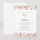 Invitation Simple Fleurs Sauvages Roses Bordure Florale Maria (Devant / Derrière)
