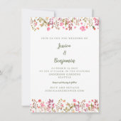 Invitation Simple Fleurs Sauvages Roses Bordure Florale Maria (Devant)