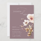 Invitation Simple Fleurs Sauvages Violettes Roses Mariage Flo (Devant)