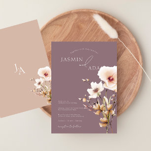 Invitation Simple Fleurs Sauvages Violettes Roses Mariage Flo