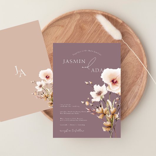 Invitation Simple Fleurs Sauvages Violettes Roses Mariage Flo