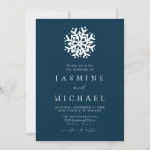 Invitation Simple Flocon de Neige Mariage Navy (Devant)