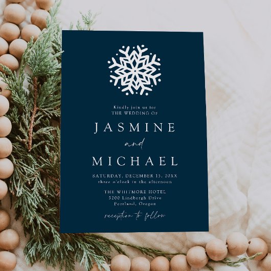 Invitation Simple Flocon de Neige Mariage Navy