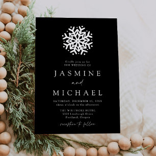 Invitation Simple Flocon de Neige Mariage Noir et Blanc