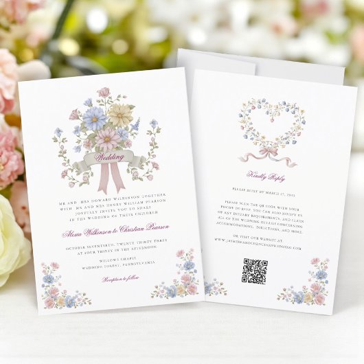 Invitation Simple Floral all in one wedding website qr code
