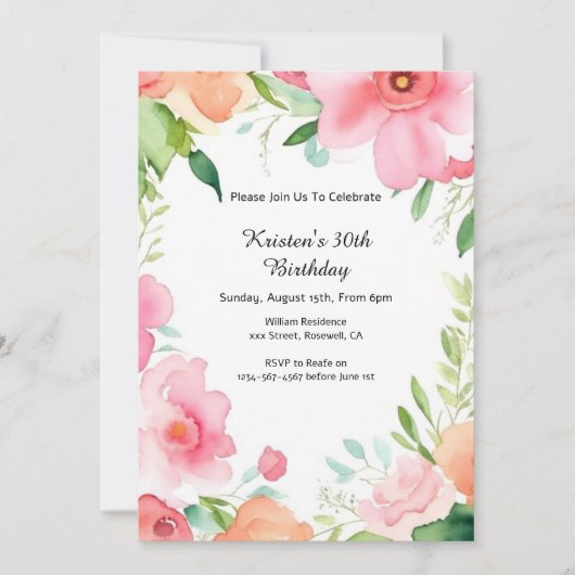 Invitation simple Floral Anniversaire (Devant)