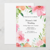 Invitation simple Floral Anniversaire (Devant / Derrière)