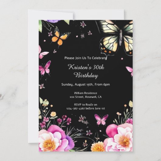 Invitation simple Floral Anniversaire (Devant)