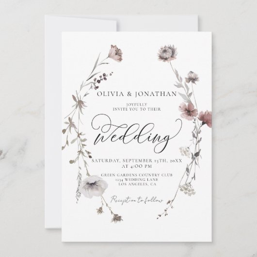 Invitation Simple Floral Automne Neutre Budget QR Code Mariag (Devant)