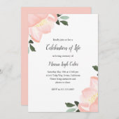 Invitation Simple Floral Blush Pink Celebration of Life (Devant / Derrière)