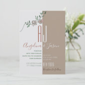 Invitation Simple Floral Blush Rose Pâle Vert Terre Cuite Mar (Debout devant)
