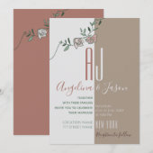 Invitation Simple Floral Blush Rose Vert Terracotta Mariage (Devant / Derrière)