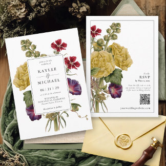 Invitation Simple Floral Botanique Code QR Mariage Vintage