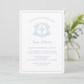 Invitation Simple Floral Croix Bleue Baptême (Debout devant)
