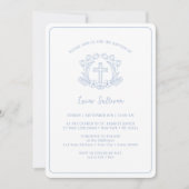Invitation Simple Floral Croix Bleue Baptême (Devant)