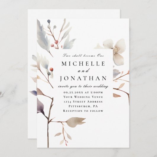 Invitation Simple Floral Deux Devient Un Mariage Chrétien (Devant / Derrière)